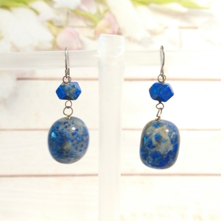 Luc 925 Sterling Silver Dangle Drop Earrings Lapis Lazuli Bead Hook Signed Lot